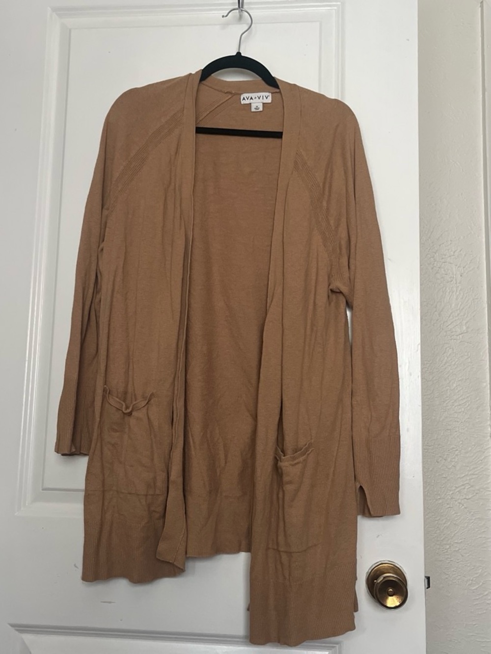 Ava & Viv Camel Open-Front Knit Cardigan with Pockets